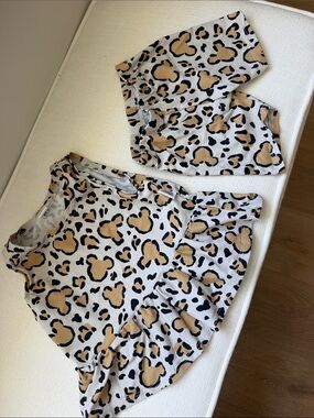 Disney Minnie Mouse Leopard Print Ruffle Peplum Set in Beige and Black - 3T